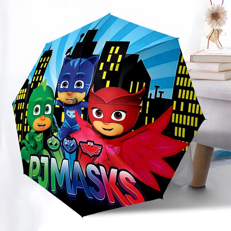1pc PJ Masks Automatic Folding Umbrella, Portable 3-Fold Design with 8-Bone Iron Frame, Outdoor for Fans, Travelers, Everyday Use, Gift for Enthusiast