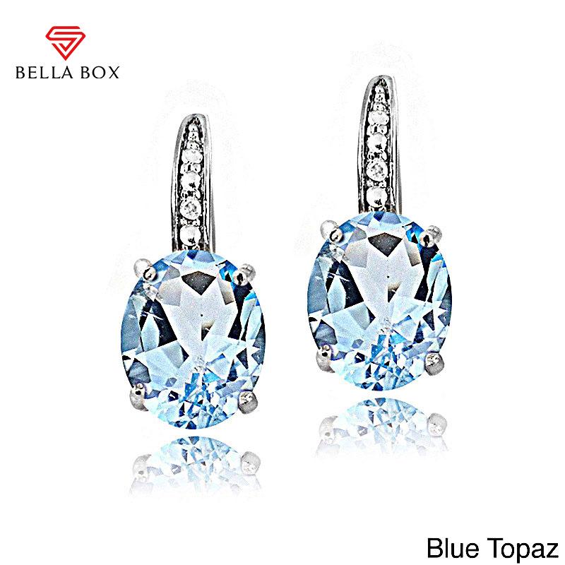 BELLA BOX Fashion Jewelry Oval Blue Red Purple Yellow Topaz Clip Earrings For Women Party Valentines Earring Gifts