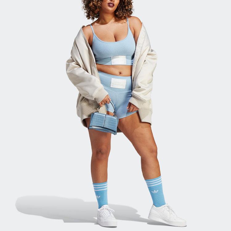 adidas Оригинальные шорты-трилистники с короткими обтягивающими логотипами и принтом, тонкие стандартные женские шорты небесно-голубого цвета IC8530
