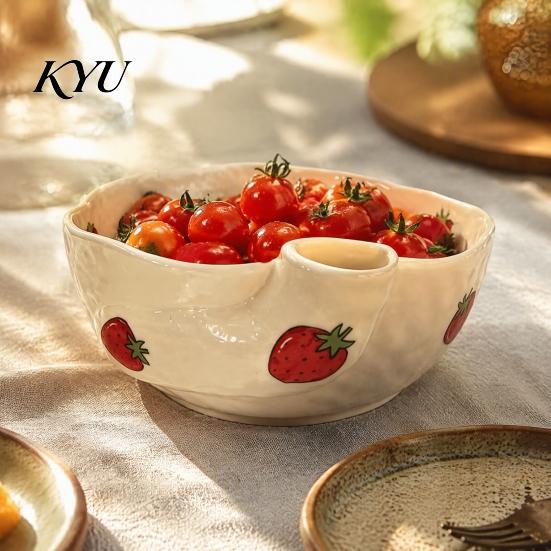 Professional Produce Cleaning Tool Ceramic Berry Washing Bowl with Drainage Holes, Fruit Kitchen Colander for Fresh Strawberries Rinse Basin, Berries