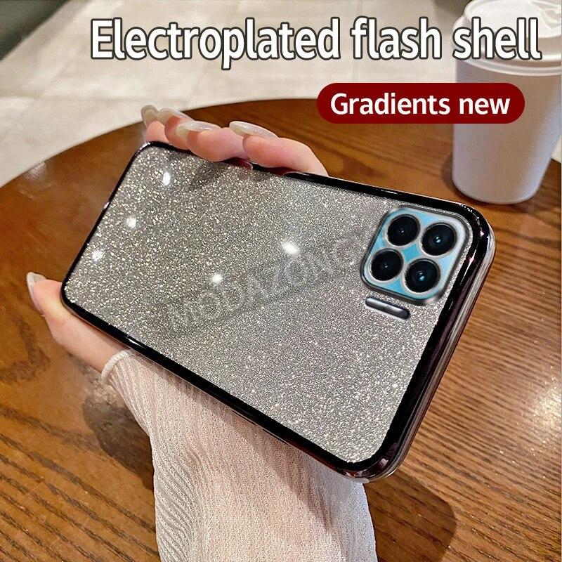 For OPPO A93 4G Case Electroplating Soft Glitter TPU Cell Phone Back Cover OPPO Reno 4F CPH2059 Phone Casing For Girl Woman