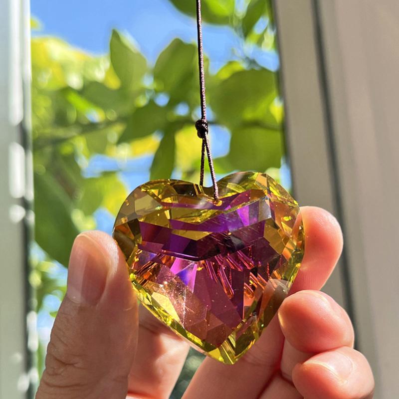 Crystal Peach Heart Suncatcher Rainbow Sun Catcher Wind Chime Prism Garden Hanging Pendant Crystal Craft Accessories Gift