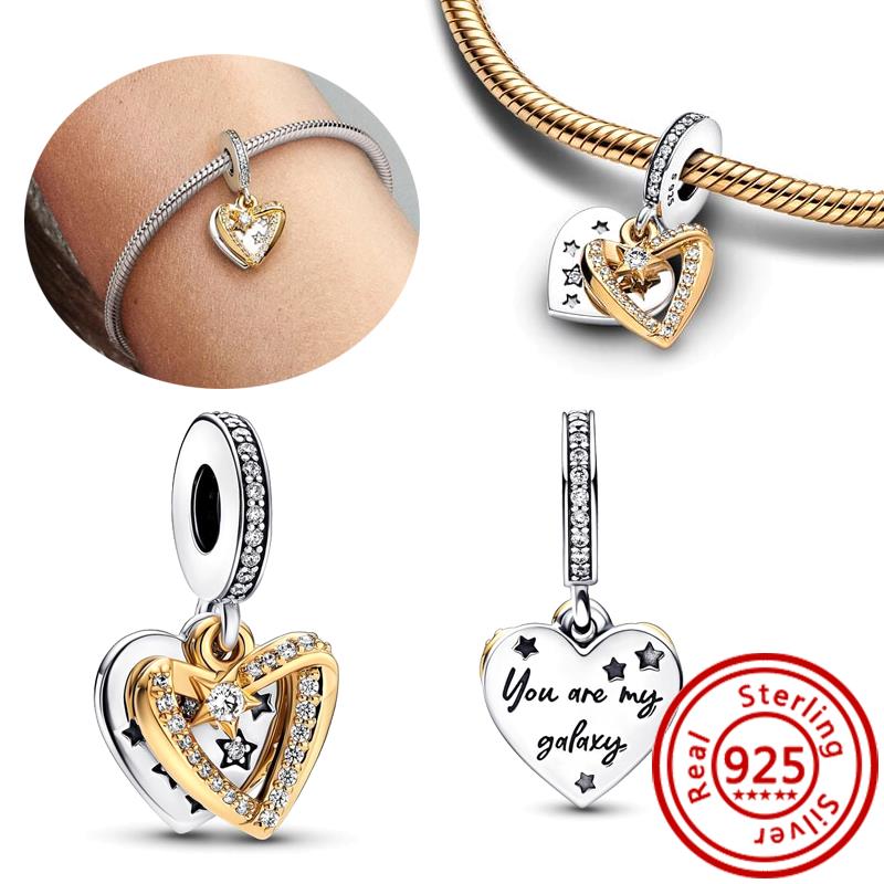 Медь 925 пробы Золотое Сердце Любви Четырехлистный Клевер Ангел Солнце Дерево Перья DIY Бусины Подходят для Оригинального Шарм-браслета Pantaro Мелкий Циркон