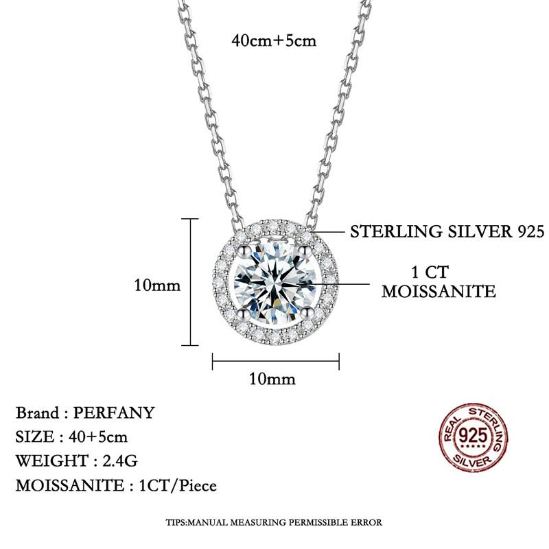 Moissanite Necklace for Women Pure Silver Round Laboratory Diamond Pendant Fashionable Wedding Jewelry