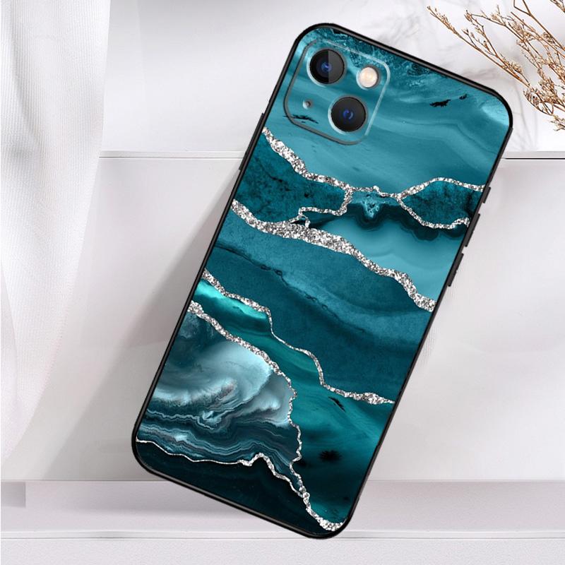 Чехол для телефона Teal Blue Gold Agate Marble для iPhone 16 15 14 12 11 13 Pro Max 7 8 Plus X XR XS Max 13 12 Mini Cover