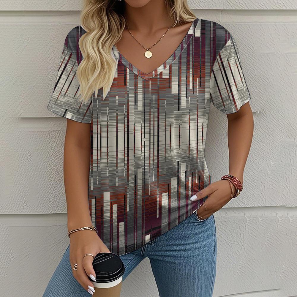 Летняя женская футболка с коротким рукавом и V-образным вырезом, топы с графическим принтом, женская повседневная свободная одежда, уличные футболки