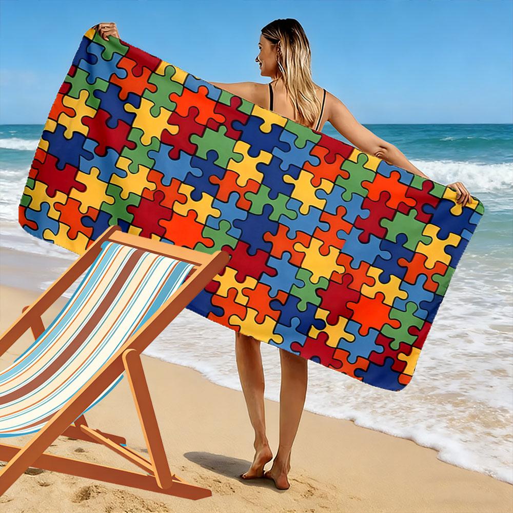 Colorful puzzle piece harmony Print beach towel, quick drying, suitable for travel, outdoor sports, jogging, the beach and swimming, gift