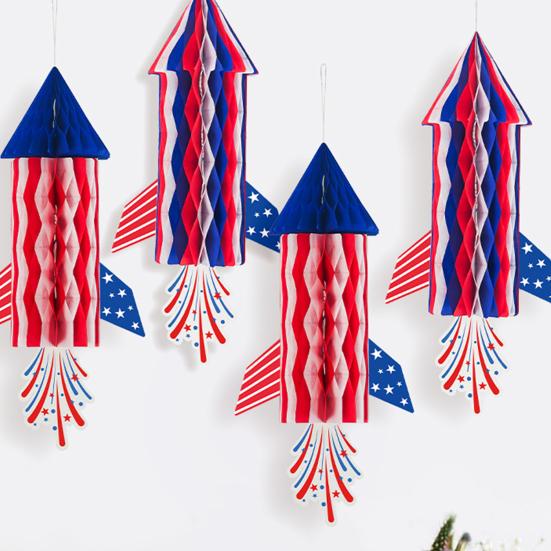 4th of July Rocket Honeycomb Decoration Patriotic Red White Blue Hanging
