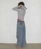 Ronron Check Frill Layered Denim Pants Light Blue