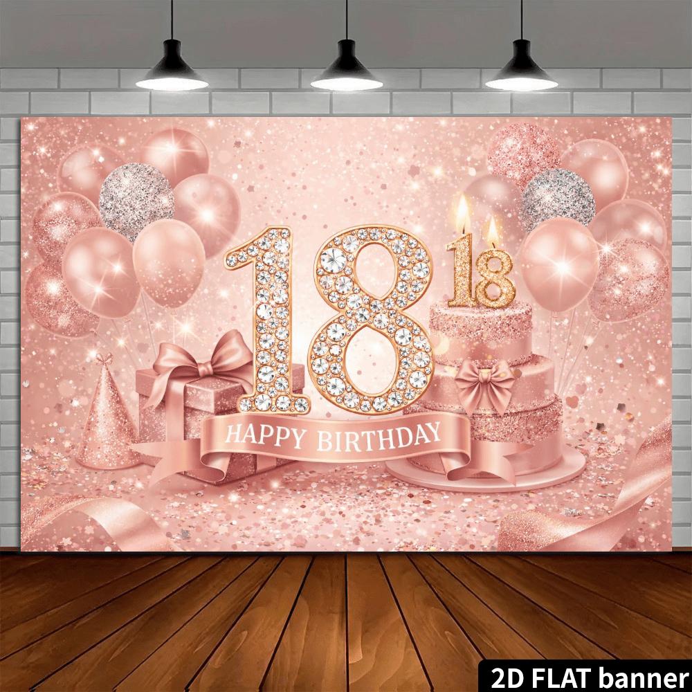 2D Plane Sparkling Diamond Birthday Party Background Fabric for 18th Birthday Party, Thick Polyester MaterialXY