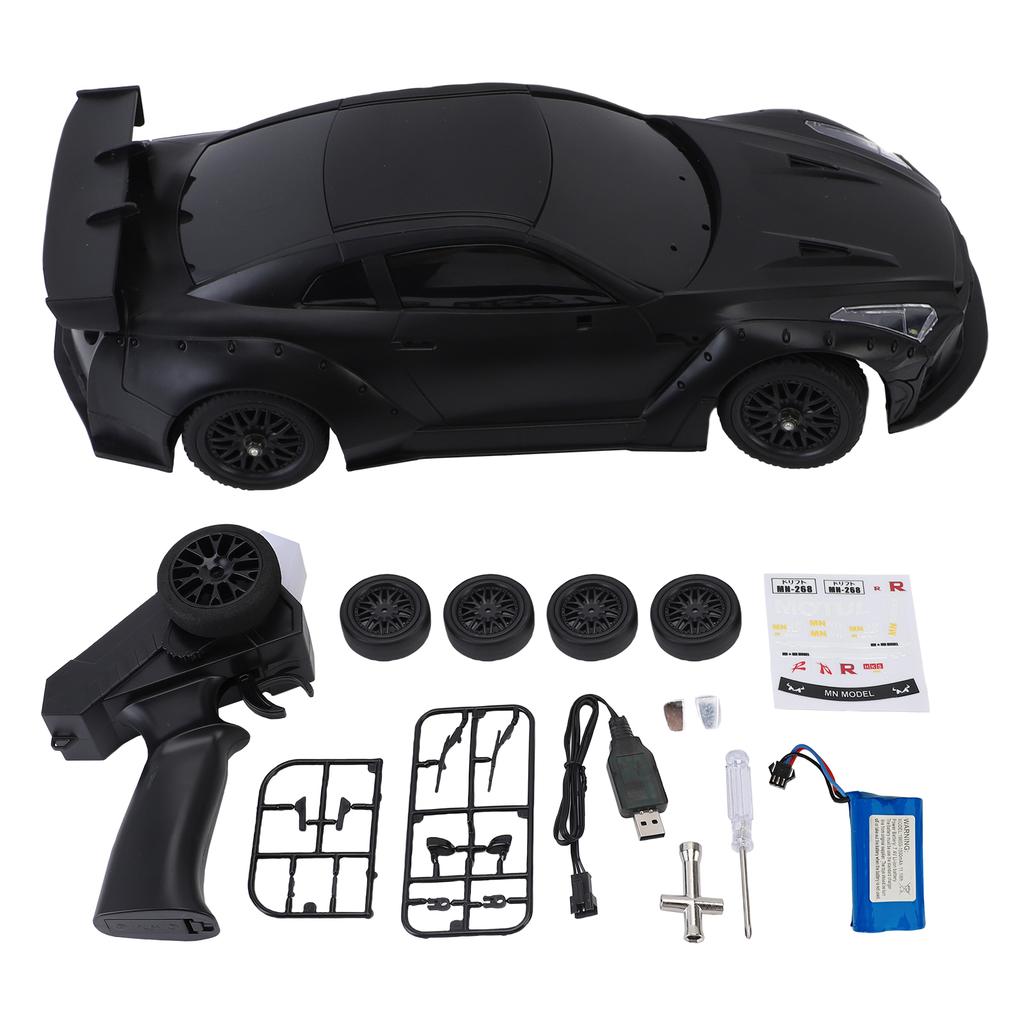 1:16 2.4G RC Drift Car with Gyro, LED Lights, Interchangeable Tires, Remote Control Car for Adults and Kids Black 1