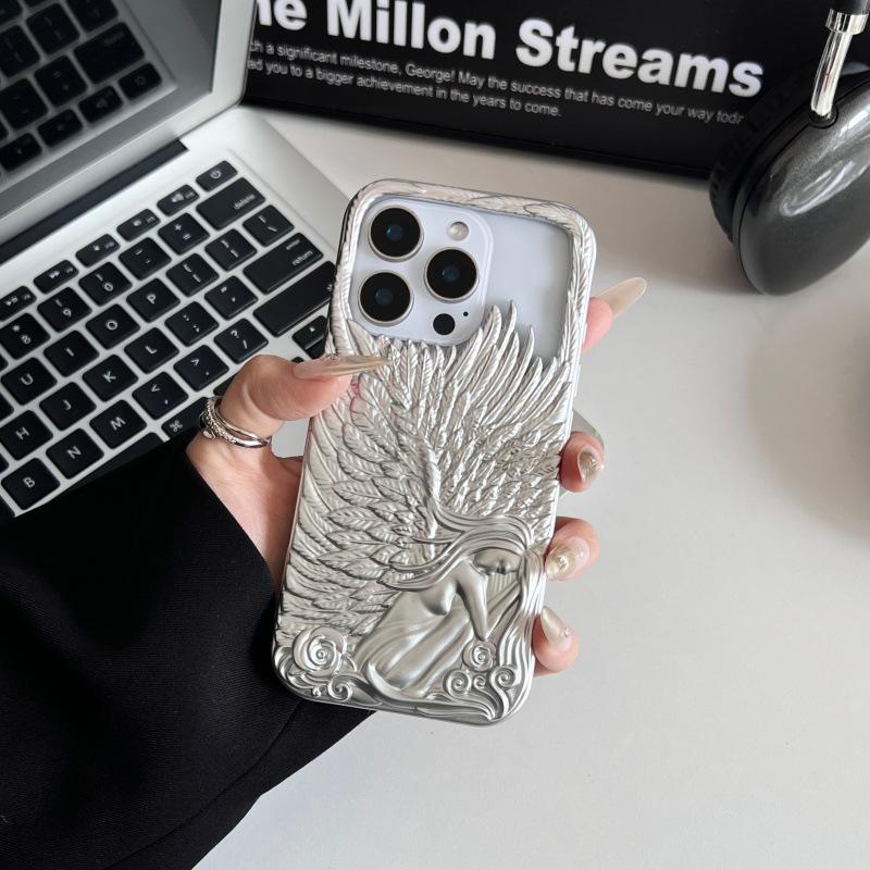 Trendy Frosted 3D Angel Wings Phone Case for iPhone 17/16/15/14/13 Pro Max
