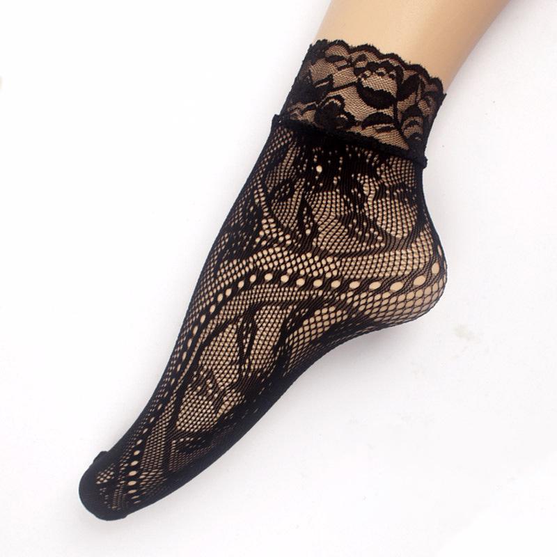 Летние кружевные носки-сетка до щиколотки Black Pearl - Дышащие, невидимые чулки больших размеров