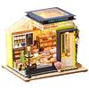 Moin Moin 1/24 Scale Dollhouse Miniature DIY Kit Set Featuring a Cafe, a Yellow Coffee Shop with Colorful Cakes, LED Light and Acrylic Case (product N