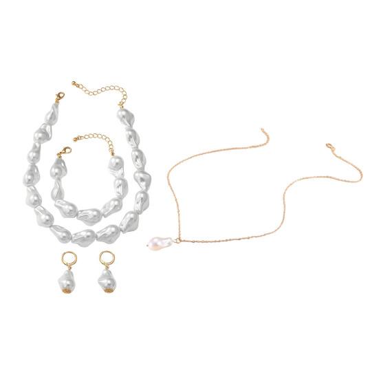 Женский Колье Серьги Браслет из Искусственного Жемчуга Винтажное Французское Свадебное Вечеринка Невеста Большой Искусственный Жемчуг Барокко Колье-Заявление Бижутерия