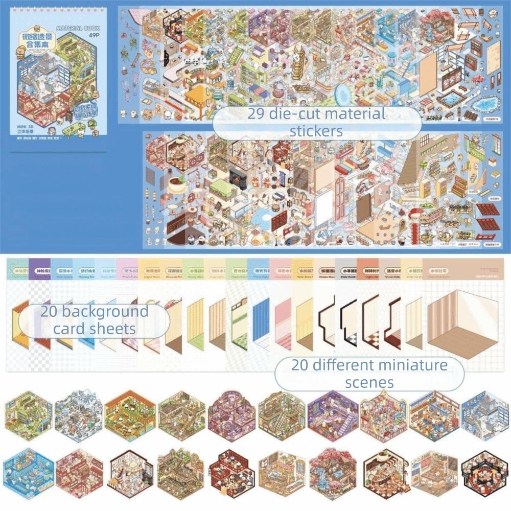 Layered House Miniature Scene Sticker Book 2D Flat Cartoon Collage Decor Stickers Daily