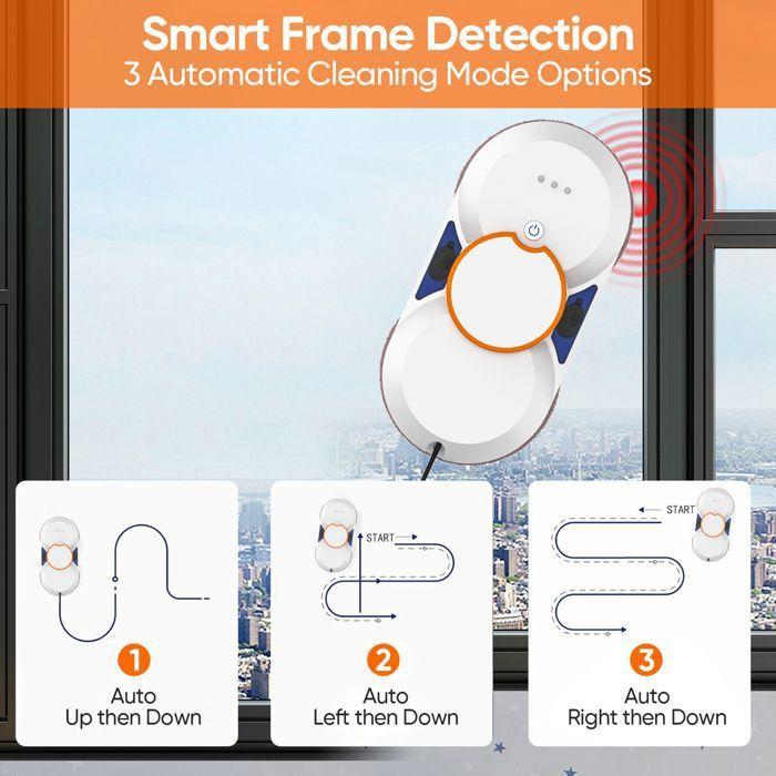 Window Cleaning Robot, 3800PA suction, 60ML electric spray, 3 cleaning modes, remote control, Intelligent Navigation