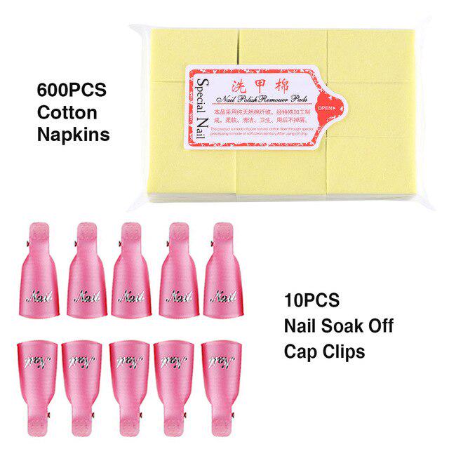 Nail Art Soak Off Cap Clips 600/900 шт. Cutton Pads Средство для снятия УФ-гель-лака Wrap Tool Жидкость для снятия лака Маникюрные инструменты