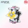 Pink Flowers Gold Butterflies Plant 925 Silver Bag Charms Beads Fit Bracelet Women Accessory Fine Gift Diy Jewelry