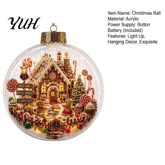 Winter Festival Decor Glowing Christmas Story Ornament, Mini Holiday Scene in Ball Hanging Decoration, Lighted Baubles Light Up Acrylic Clear Pendant