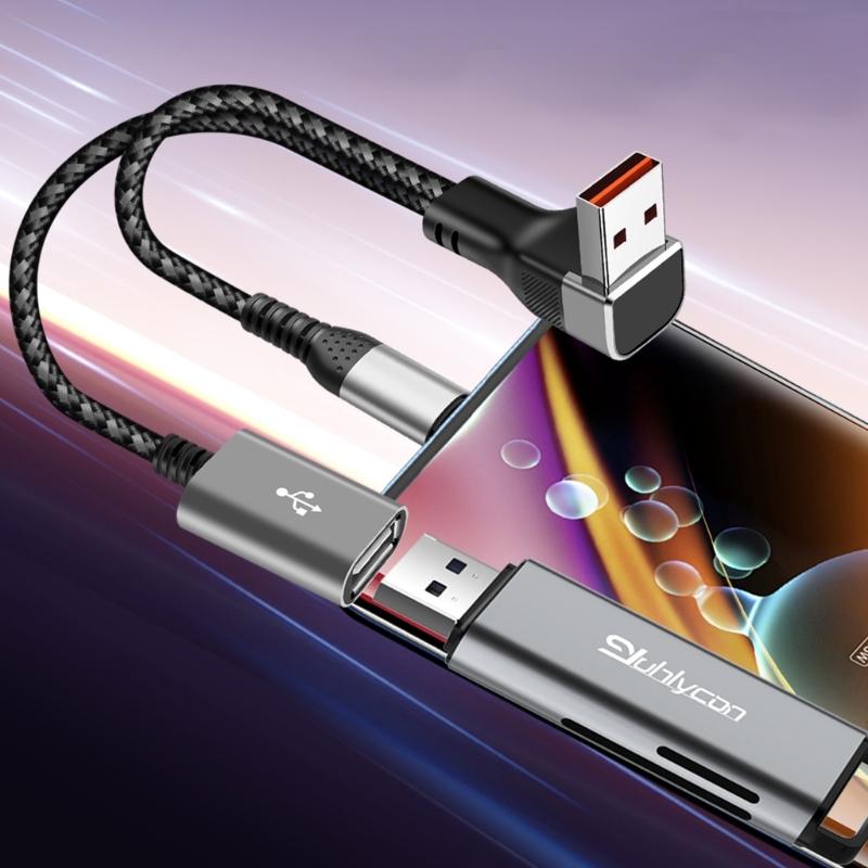 Плетеный нейлоновый USB-удлинитель USB на Type-C USB-разветвитель 66 Вт Power Delivery Дизайн с изгибом 90 градусов для компактного размещения