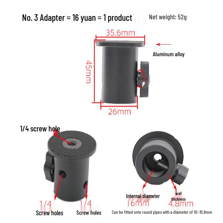 Live Broadcast Photography Light Stand Adapter – 1/4" Screw Tripod Bracket for Background and Horizontal Pipe Conversion.