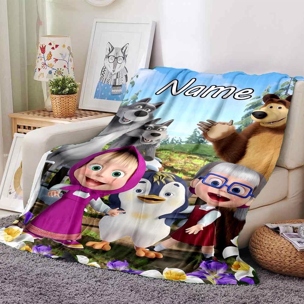 Customiz Name Personality Masha and the Bear Blanket Soft &Warm Sofa Office Bed Travel Lunch Break Blanket, Gift Suitable All Seasons