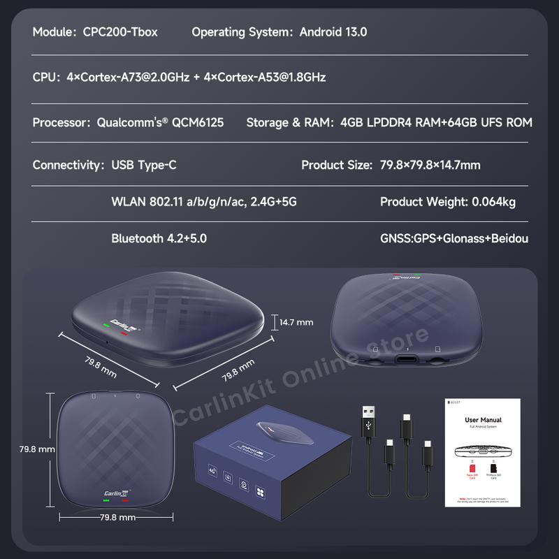 Carlinkit Android 13 Carplay Ai Box 8GB 128GB QCM6125 8-ядерный CarPlay Android Auto Беспроводной для Онлайн ТВ Netfilx Youtube IPTV