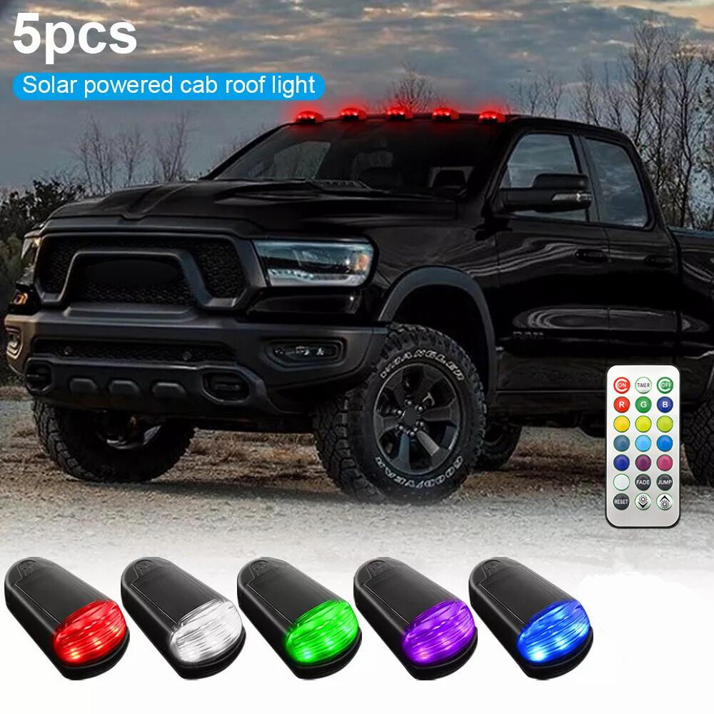 Solar Powered Cab Roof LED Lights 5pcs for Truck Trailer w/Remote