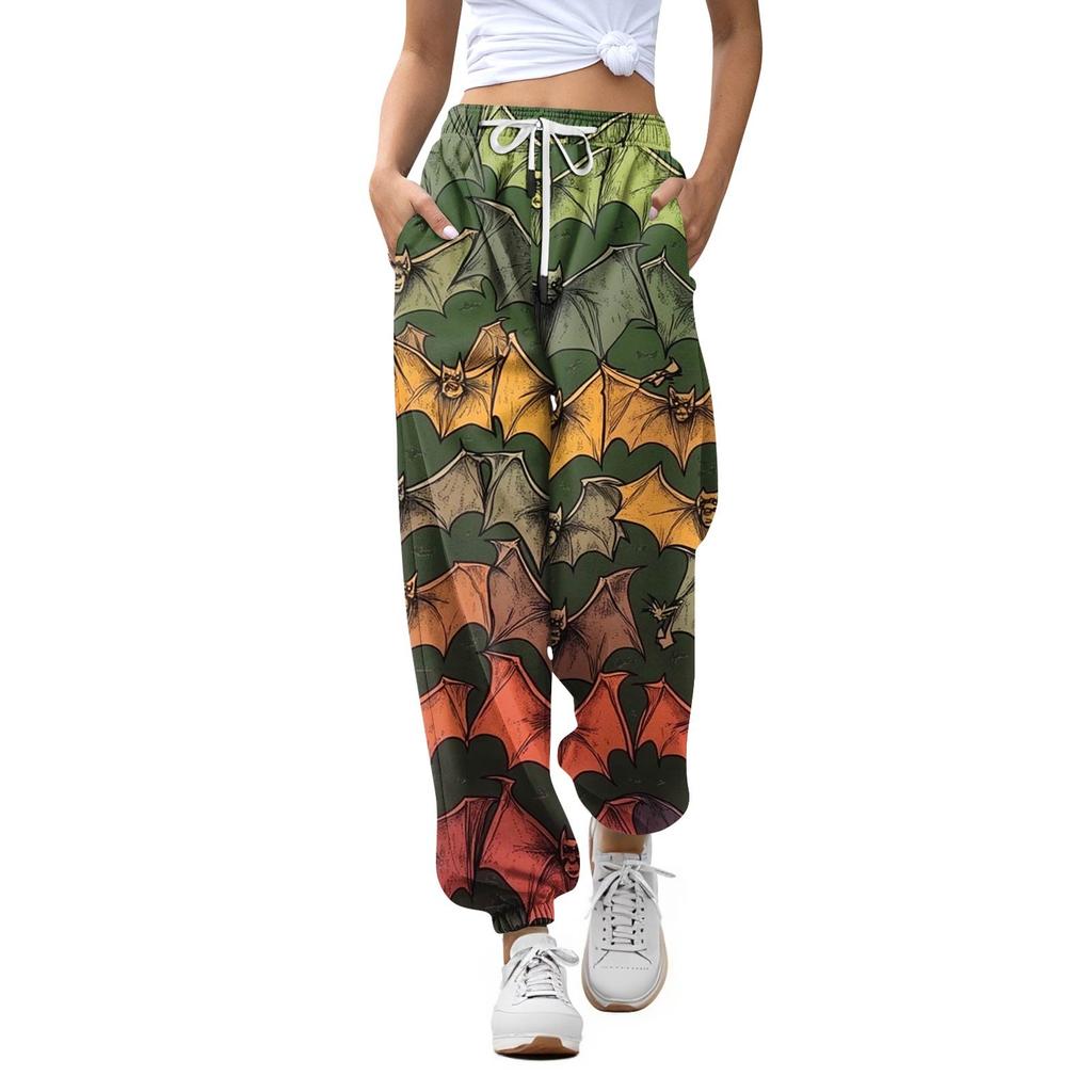 Женские повседневные модные брюки для отдыха с принтом на Хэллоуин, спортивные штаны, брюки с эластичной резинкой на талии, брюки со шнурком
