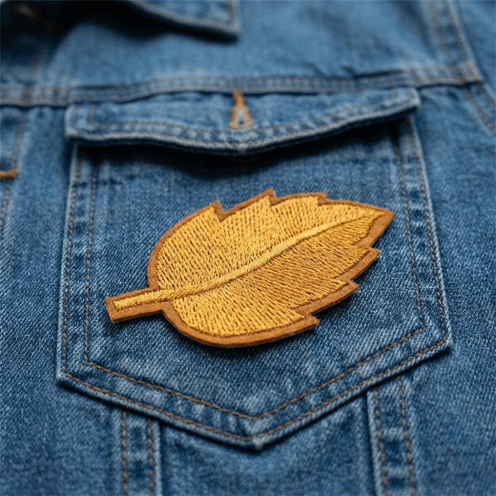 2PCS Lifelike Embroidery Leaf Stickers Pure Color Green Leaves Patch Clothes Cloth Stickers Bags