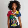 New Arrival Women's V-neck Short-sleeved Sweatshirt, Namibian Print Women's Top, Fashionable Street Style T-shirt