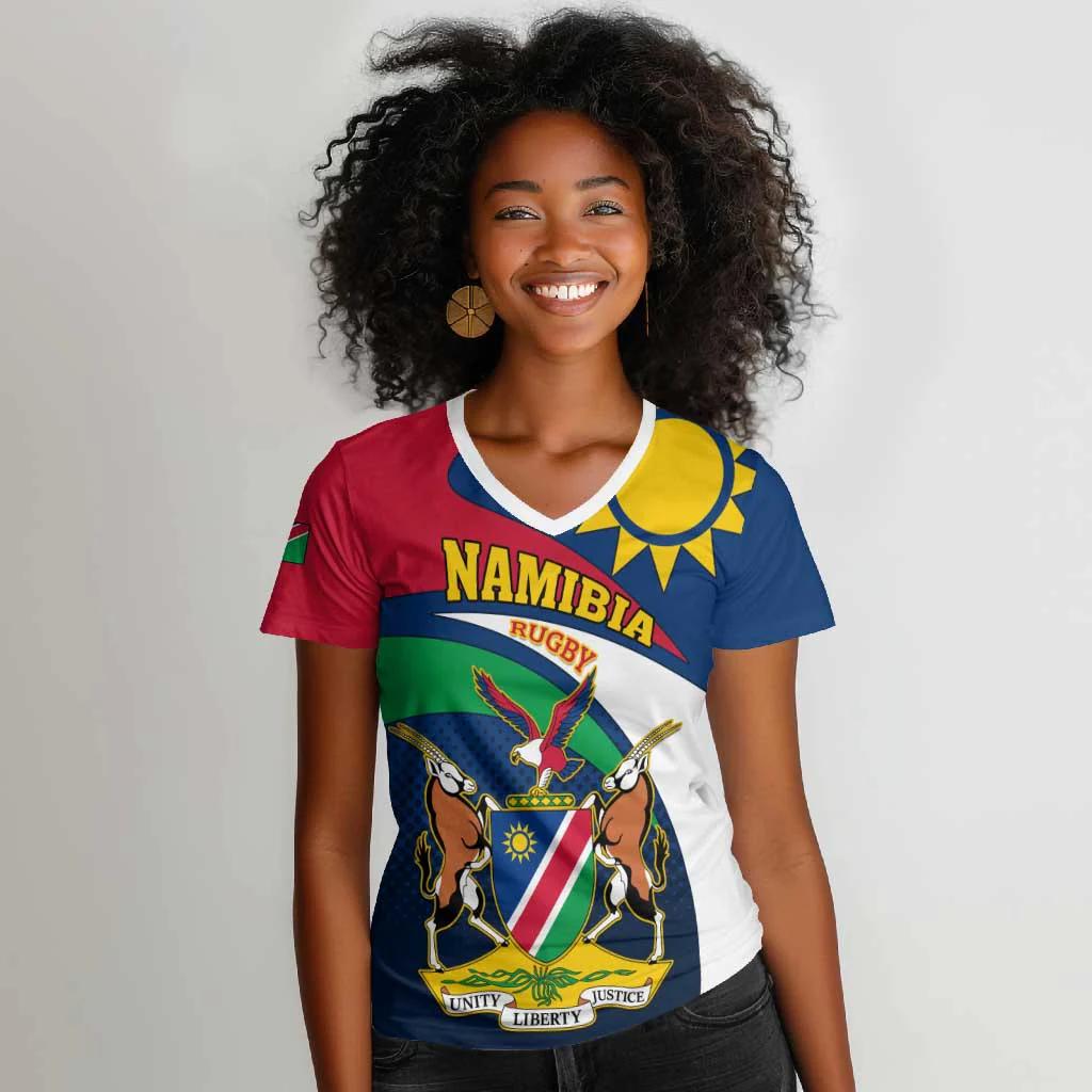 New Arrival Women's V-neck Short-sleeved Sweatshirt, Namibian Print Women's Top, Fashionable Street Style T-shirt