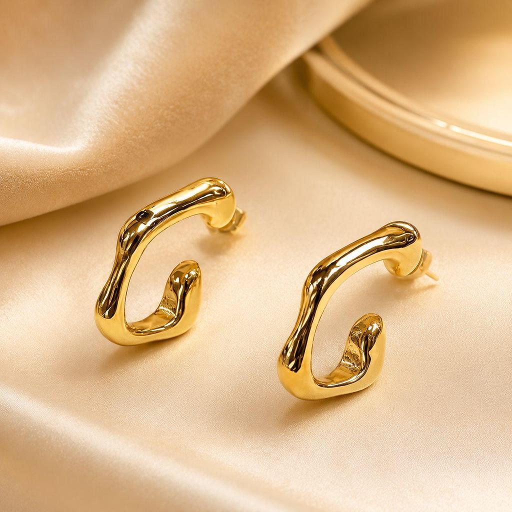 Irregular Shape Gold Stainless Steel Earrings - Niche High-End French Fashion Jewelry