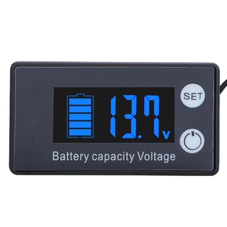 Two-Line Digital Display DC Voltmeter Lead-Acid Lithium Battery Charge Meter, Color: Blue+Temperature