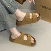 Thick-bottomed Retro Slippers Women's 2025 Summer New Outer Wear Fashionable and Versatile One-word Drag Boken Beach Vacation Sandals