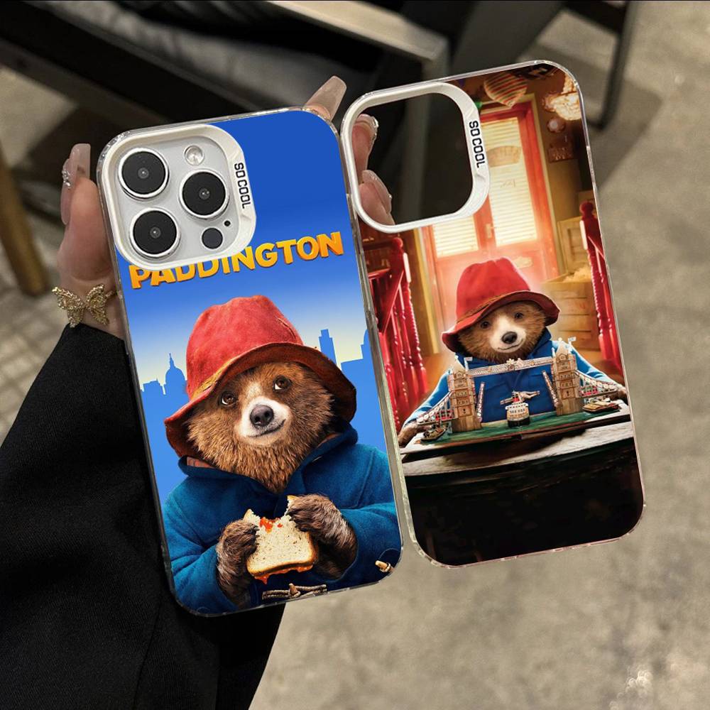 Cute P-Paddington B-BearS Colorful Phone Case Silver Suitable For iPhone 12 11 13 14 15 16 17 Max Pro Plus X XR XS
