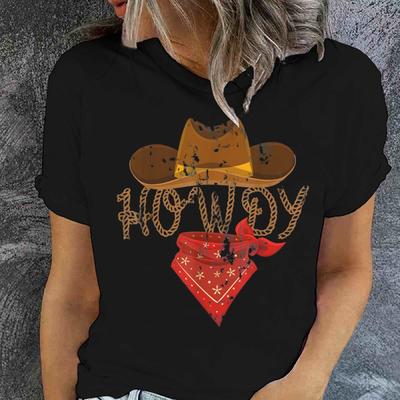 Ретро футболки с принтом Howdy Cowgirl для женщин, летние футболки с коротким рукавом и круглым вырезом, винтажные графические топы, футболки тай-дай
