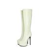 Fashion 2025 New Patent Leather Knee High Women Boots 15cm Thin Heel 8-color Women Short Plush 4cm Thick Soled Boots Size 45 WinterShoes
