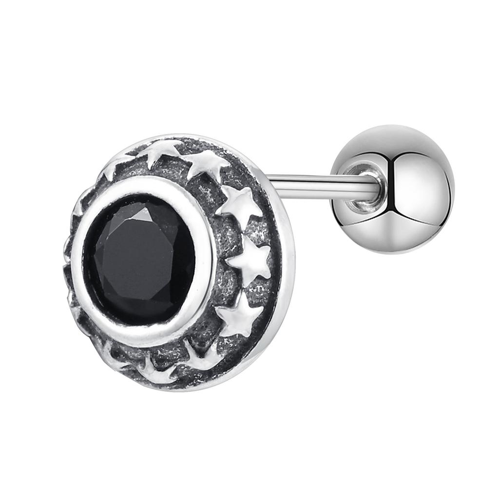 Vnox Gothic Black Zircon Stone Earrings for Men Women, Five Ponited Stars surrounding Stud Earrings, Unisex Brincos