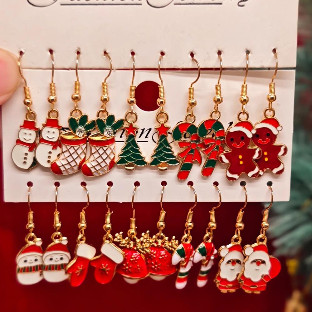 Xiaomi 20PCS Christmas Cartoon Earrings Set, Cute Christmas Tree Santa Claus, Snowman Shaped, Alloy Drip Glazed Material Earrings Gifts