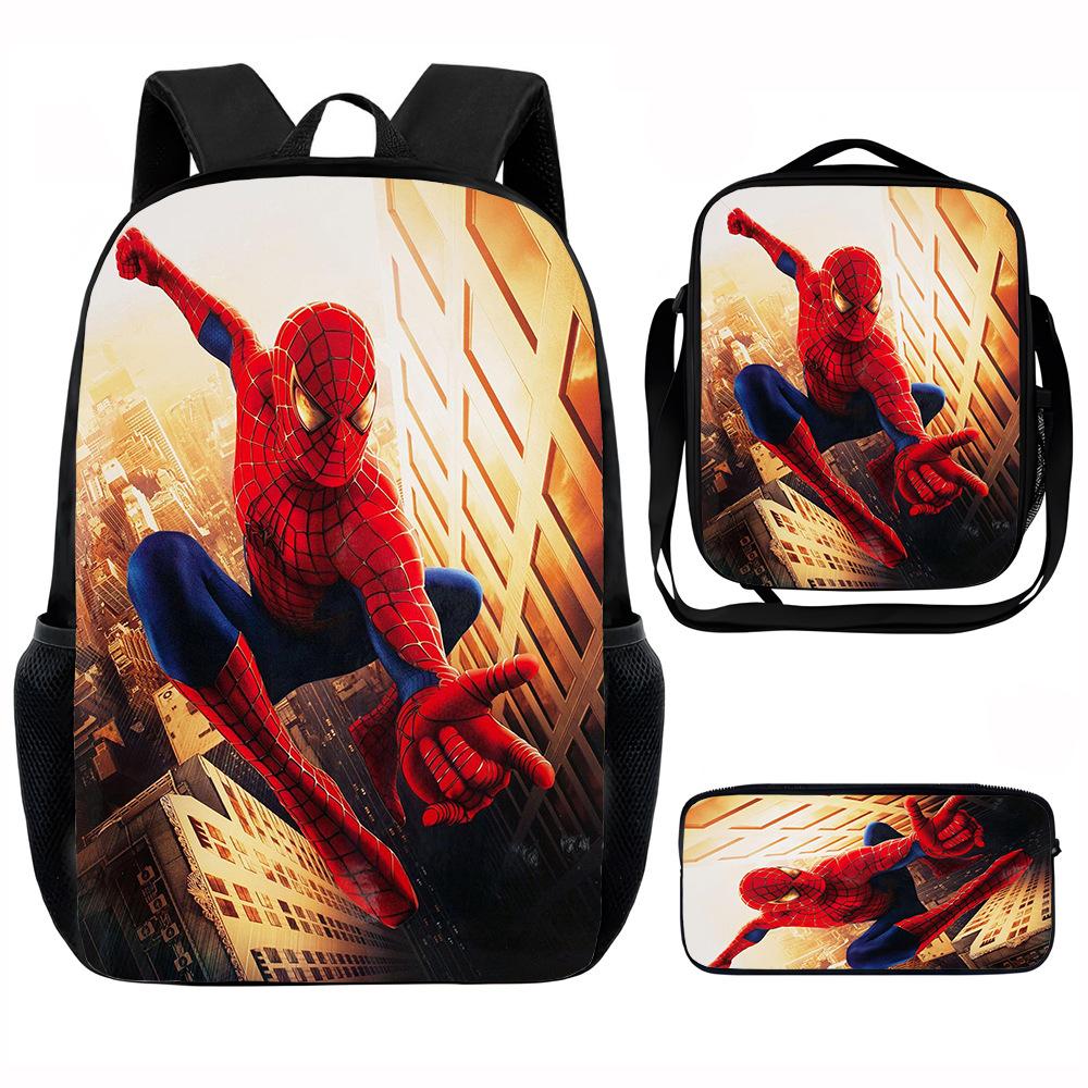 Spider-Man School Bag Lunch Bag Pencil Bag Elementary School Backpack Cartoon Peripheral Backpack Children's Bag Three-piece Set