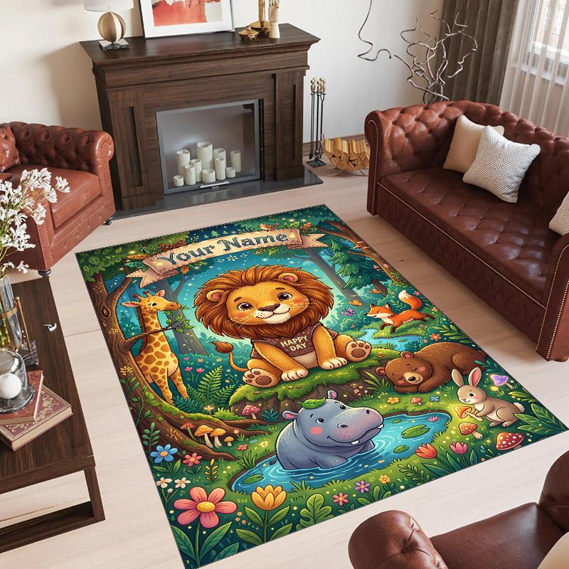 Leopard Theme Crystal Velvet Floor Rug Personalized Custom Name Text Warm Carpet Home Decoration