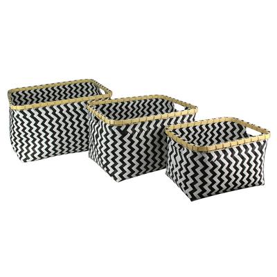 [R2472] - Набор из 3 плетеных корзин "Бохо" черно-белый - 42x33x26. 5 см