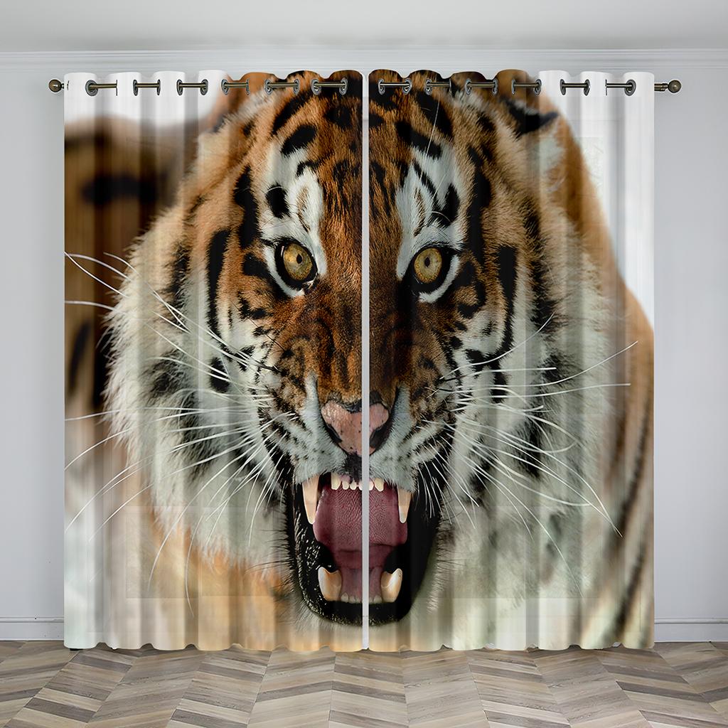 Leopard Tiger Wolf Lion 3D Digital Printing Curtains For Kids Bedroom Living Room 2 Panels Luxury Thin Window