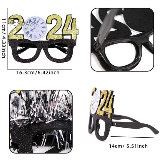 2024 новогодние украшения для вечеринки, очки, реквизит для фотографий, черные и золотые тематические рамки, оправы для очков с новым годом