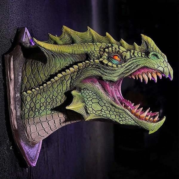 Sprayer LED Dragon Head Hanging Lamp Lantern Wall Lamp Resin Dinosaur Crafts Halloween Decoration Pendent Lamp