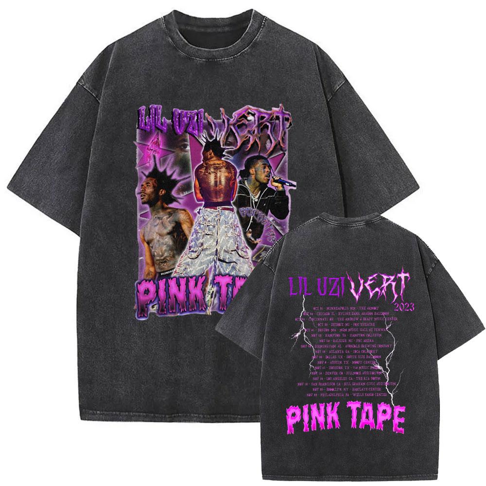 Рэпер Lil Uzi Vert Розовая Лента Винтажная Стиранная Футболка Мужская Женская Хип-Хоп Мода Поп Музыка Футболки Мужская Хлопковая Оверсайз Футболка