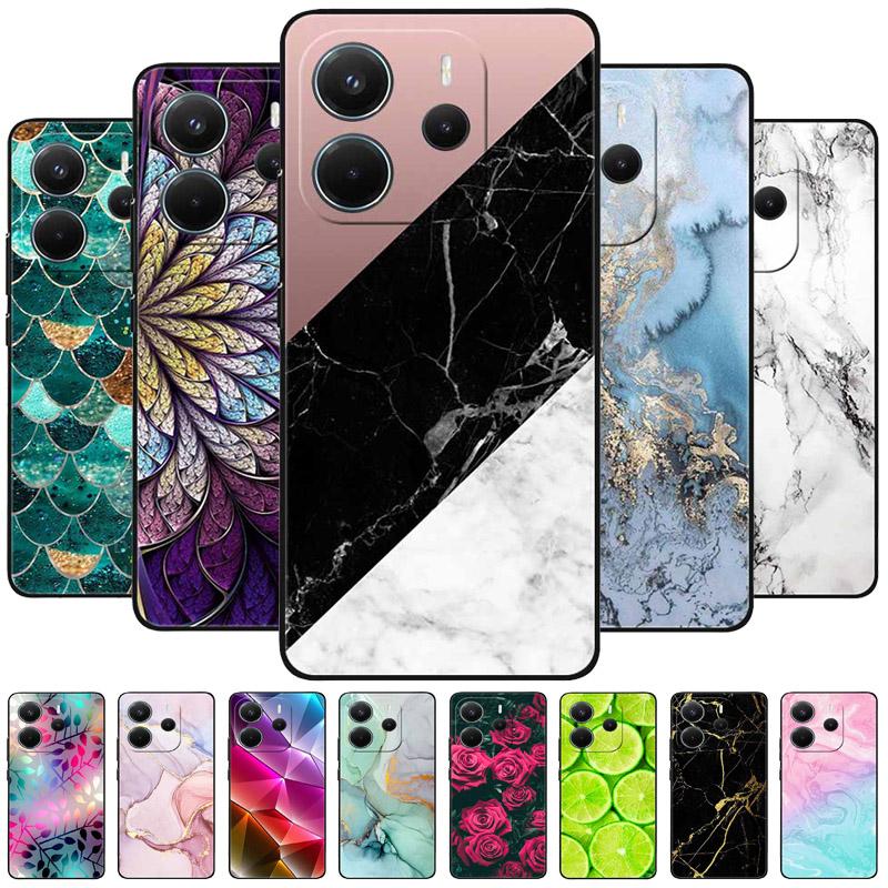 For Redmi Note 14 4G Case Marble Soft TPU Black Phone Cases for Xiaomi Redmi Note 14 5G Global Silicon Cover On Note14 2025 Capa