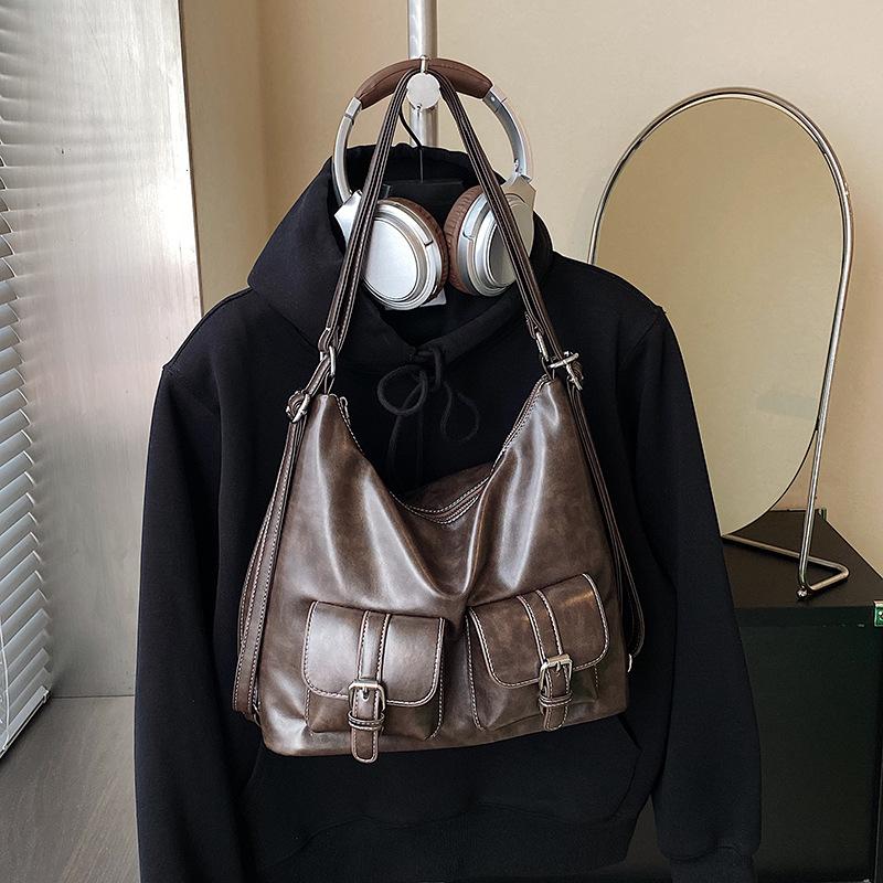 Женская сумка-тоут большой вместимости 2025 новая осенне-зимняя ретро на плечо для поездок на работу повседневная текстурная многофункциональная сумка-рюкзак